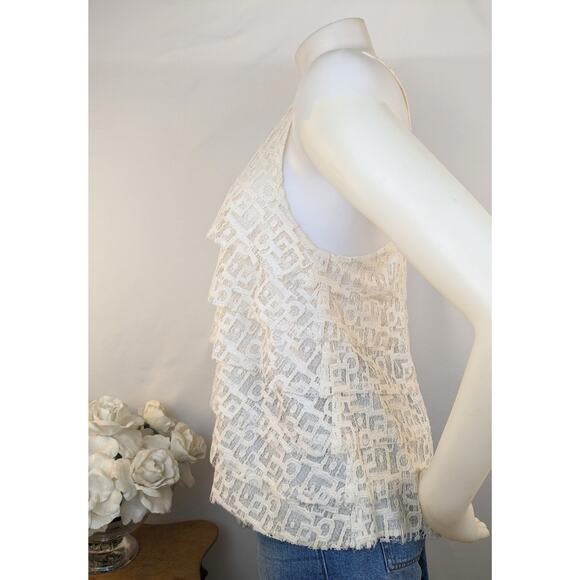Patterson J. Kincaid Tank Top XS Ivory Tiered Lace Cotton Dressy Coquette Boho - Picture 5 of 12